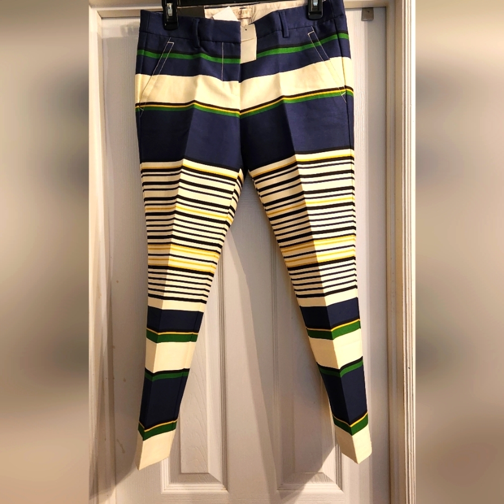 J. Crew Navy and Cream Striped Trousers